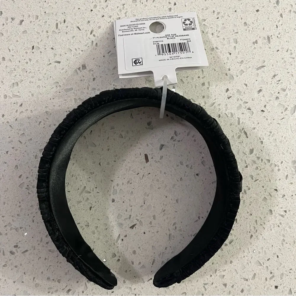 Time and Tru Women’s Black Satin Pleated Flat Wide Hair Headband OSFM